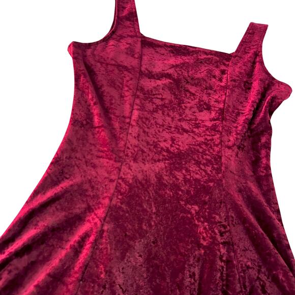 Vintage 90s Y2K Sexy Crushed Velvet Burgundy Dress Sleeveless Square Neck LARGE - Picture 7 of 11